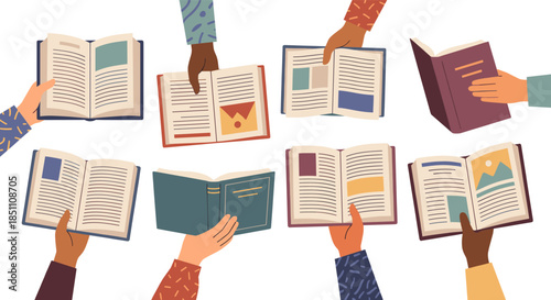 Diverse hands holding open books for education learning