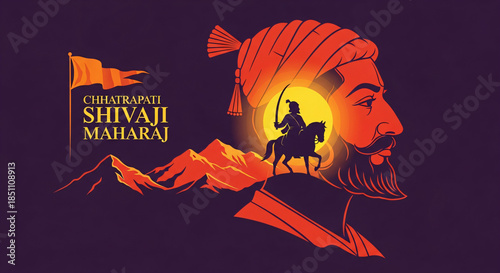 Silhouette Vector Illustration and typography of Chhatrapati Shivaji Maharaj Indian Maratha warrior king poster