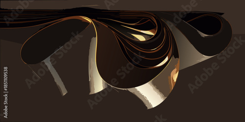 Abstract flowing shapes with dark and light brown tones digital artwork