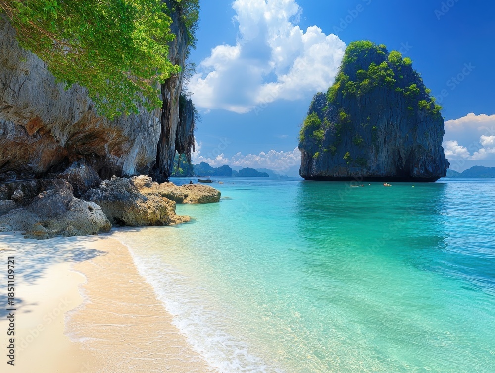 Obraz premium Tropical Paradise with Crystal Blue Water and Lush Green Islands