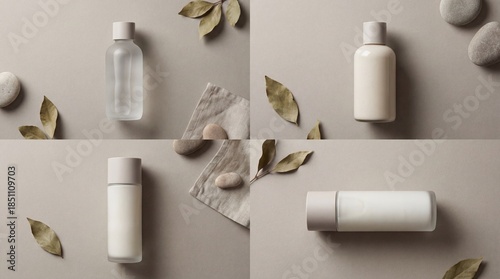Four cosmetic bottles arran...