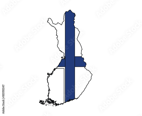 Outline map of Finland with national flag patriotic symbol