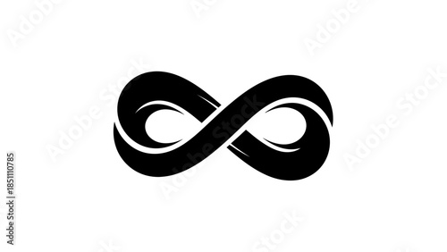 Black infinity symbol on a white background representing endlessness.