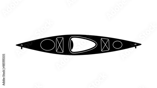 Black kayak silhouette top view isolated on white background.
