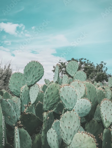 Vibrant Cactus Landscape Under Bright Blue Sky with Clouds