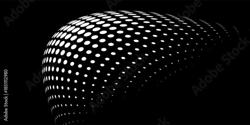 Bubble swelling as mountain. Hill, spherical protrusion. Hemisphere from dots.. Particle points dimension sound wave. Part of sphere effect polar hill globe surface. Big data flow calculation.