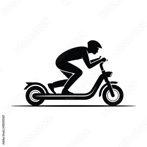 Silhouette of person riding electric scooter fast