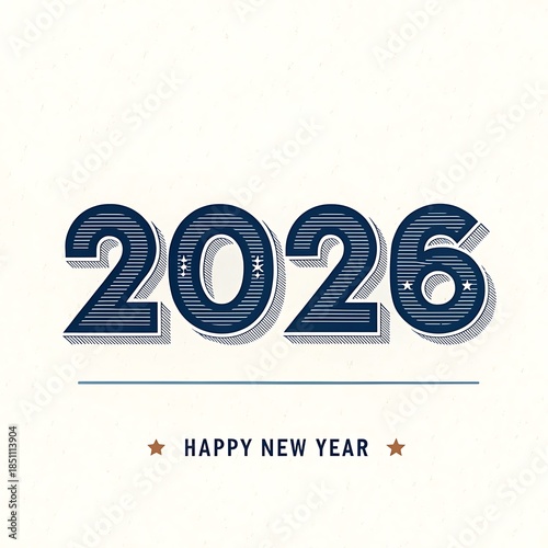 Vintage 2026 Happy New Year text with stars retro