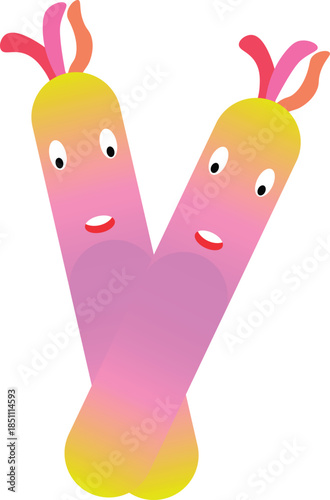 Whimsical sausage friends : A pair of charming, anthropomorphic sausages with playful expressions and vibrant colors. ready to bring delight and a dash of joy to any project.