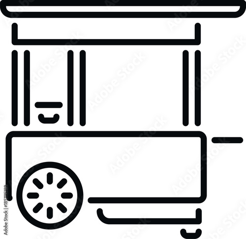 Food cart icon with wheels and a push handle for street vendors