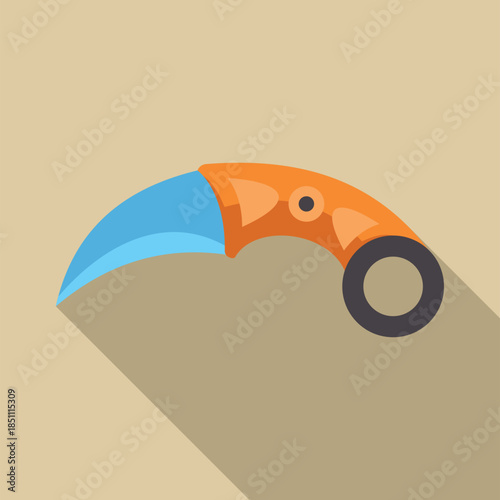 Karambit knife icon designed with flat style and long shadow