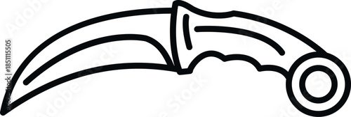 Curved blade karambit knife vector outline graphic with finger ring