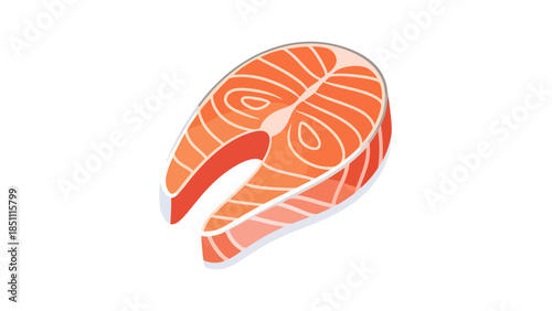 Raw salmon fillet with fresh herbs and lemon slices on a white background