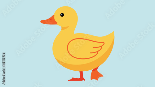 Yellow Cartoon Duck Illustration with Orange Feet.