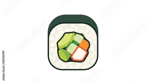 Sushi Roll with Fresh Fish and Vegetables on Black Plate