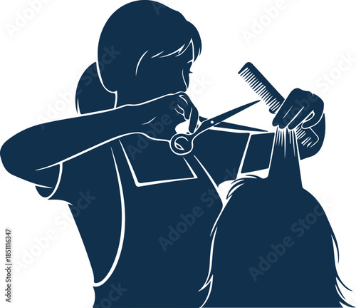 Professional hair stylist cutting hair with scissors and comb