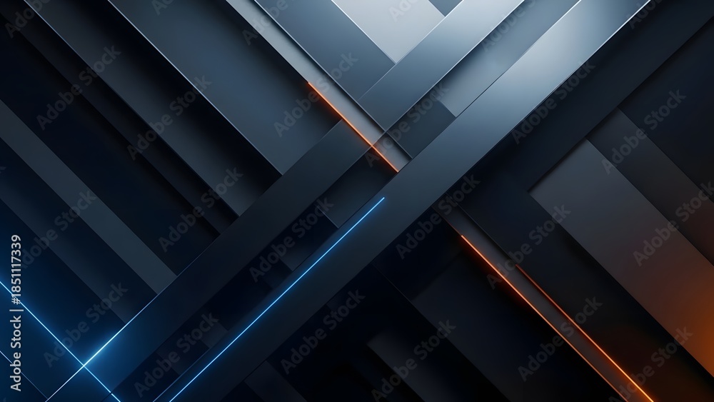 Fototapeta premium Futuristic Geometric Panels with Neon Light Lines abstract background