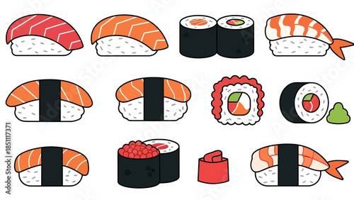 Assorted Sushi Rolls and Nigiri Set for Japanese Cuisine