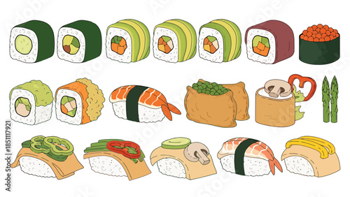 Assorted Sushi Rolls and Nigiri Platter for Japanese Cuisine Presentation