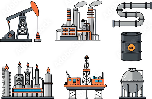 Oil and Gas Industry Infrastructure Production, Refining, and Storage Icons