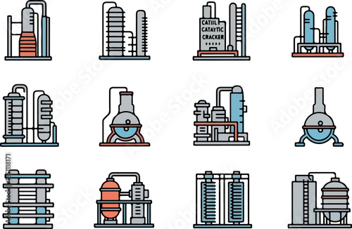 Chemical Processing Plant Icons Industrial Equipment Symbols
