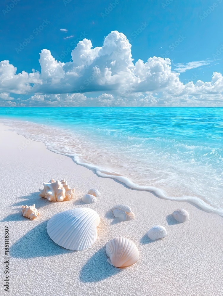 Obraz premium Beach with Seashells and Ocean