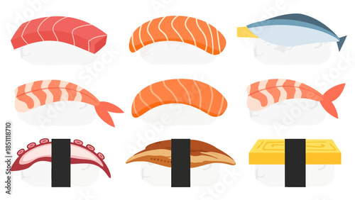 Variety of Sushi Pieces with Different Fish and Nigiri Presentation