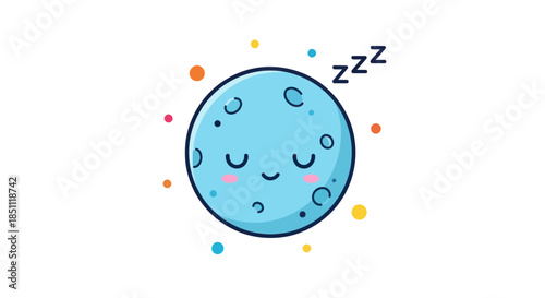 Cartoon moon illustration sleeping with stars and decorative elements