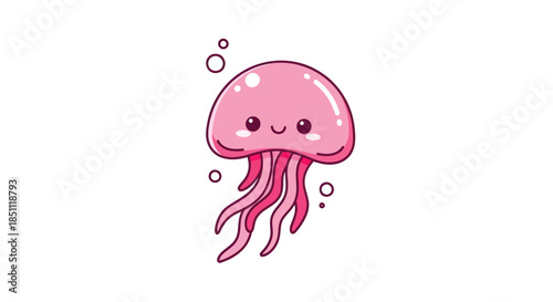 Cartoon jellyfish illustration with cute face and tentacles on a white background