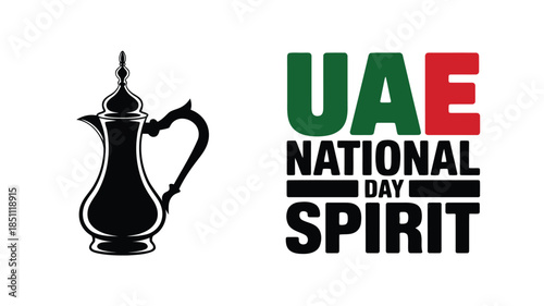 Elegant outlined Dallah coffee pot symbol with UAE National Day Spirit text on a white background