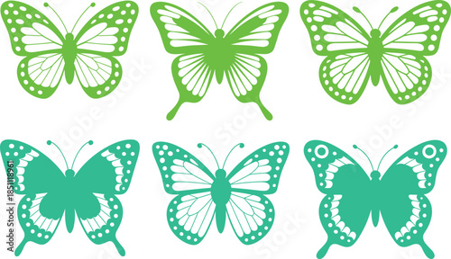 Golden butterfly silhouette set with decorative wings, elegant nature insect icons, minimalist vector illustration for design and decoration