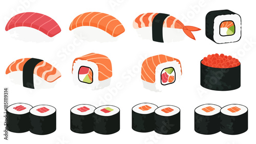Assorted Sushi Rolls and Nigiri Platter with Fresh Ingredients for Asian Cuisine Cuisine