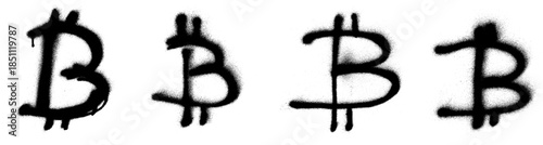 Bitcoin Icon Grunge Spray Paint Stroke Vector Set