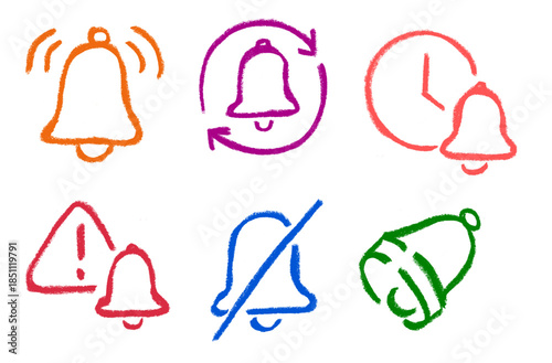 Bell Ring Sound Related Icons Crayon Chalk Drawing Doodle Vector Set