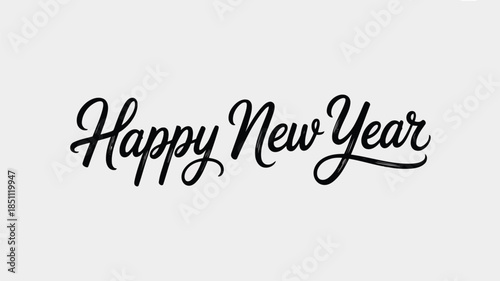 Stylish hand lettered message of Happy New Year in black script on a muted gray field