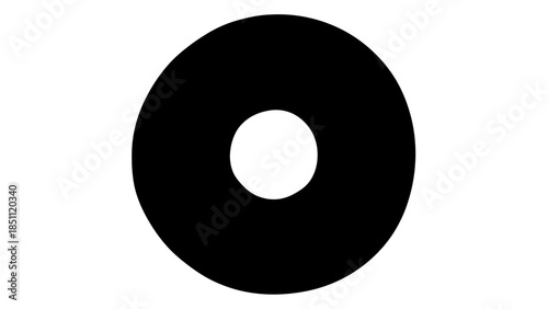 Abstract Black Donut Shape with Central White Circle.
