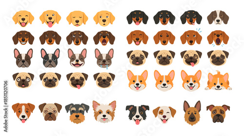 Dog breeds showing various different emotions vector art