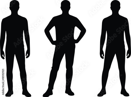 silhouette standing people trio poses for posture and body language