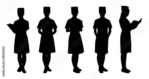 Female nurse silhouette wearing medical cap in professional pose