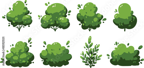 Collection of green bush illustrations
