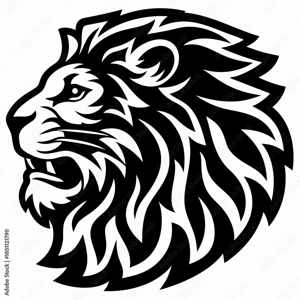 Obraz premium Dynamic vector illustration of a powerful lion's head, showcasing fierce detail and majestic wild strength