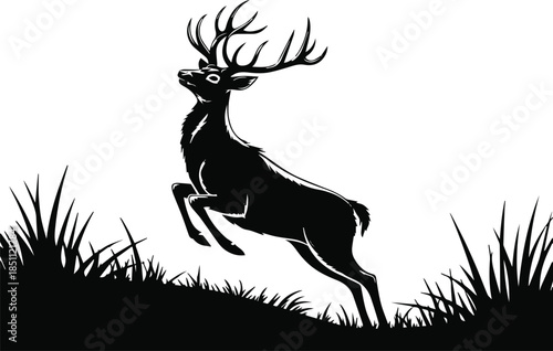 deer antler silhouette jumping in meadow vector icon design