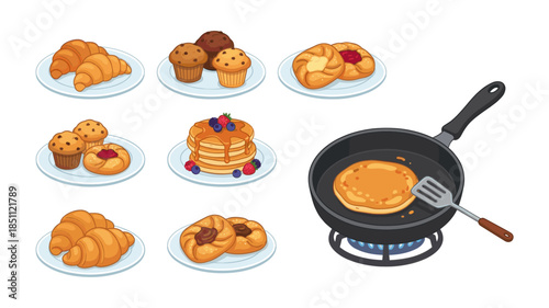 Preparing and serving a variety of breakfast pastries and pancakes