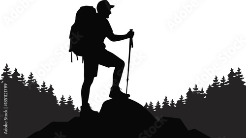 hiker lone explorer on mountain trail silhouette in nature