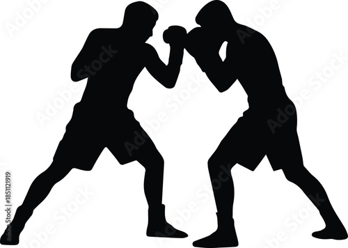  boxing symmetrical boxer silhouettes in combat pose vector art