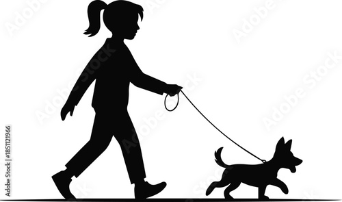 dog leash silhouette human walking pet activity icon set vector