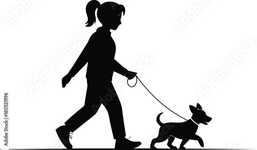 dog walking person and pet silhouette urban park scene vector