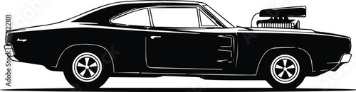 car lineart monochrome muscle coupe silhouette with open door