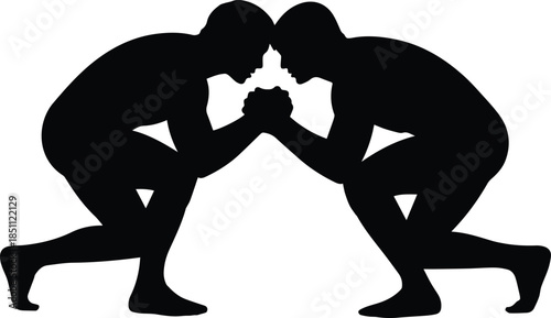 wrestling paired athletes facing off on mat in close contact