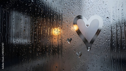 Rainy Window with Heart, Love in the Rain